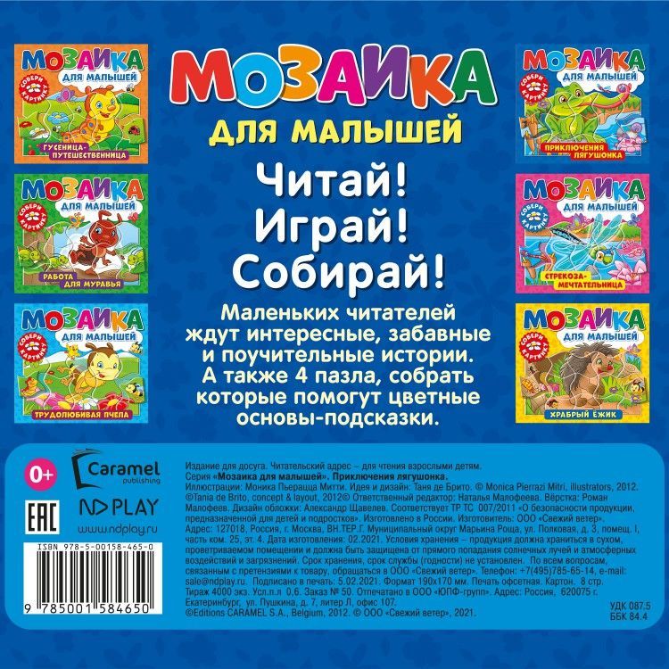 Обложка Мозаика для малышей. Приключения лягушонка, издательство НД Плэй                                            | купить в книжном магазине Рослит