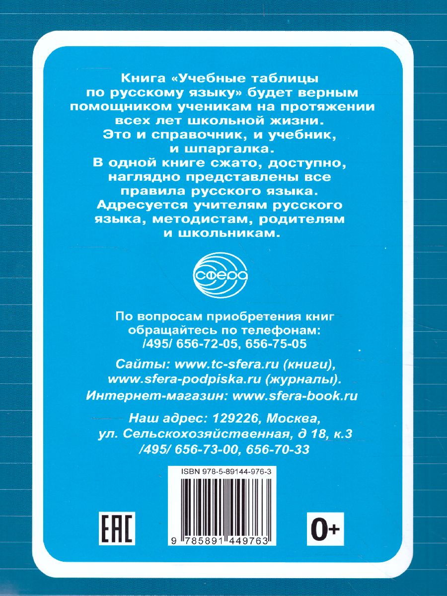 Обложка книги Учебные таблицы по Русскому языку 5-11 класс, Автор Малюшкин А.Б., издательство Сфера | купить в книжном магазине Рослит