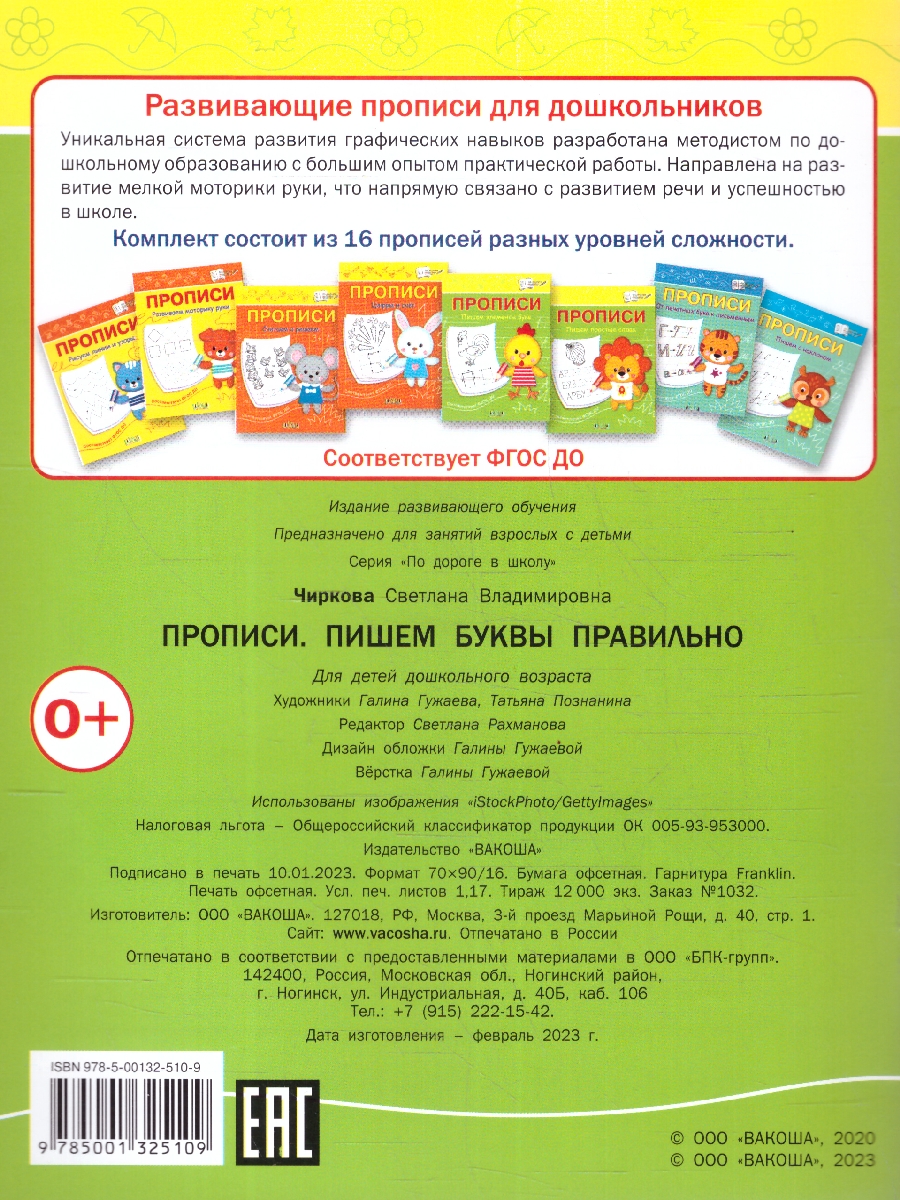 Обложка книги По дороге в школу. Прописи. Пишем буквы правильно, Автор Чиркова С.В., издательство Вако | купить в книжном магазине Рослит