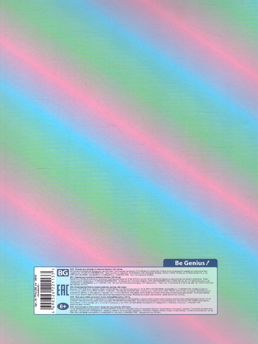 Обложка Тетрадь на кольцах 160 листов, А4, BG "Gradient", матовая ламинация от магазина Рослит