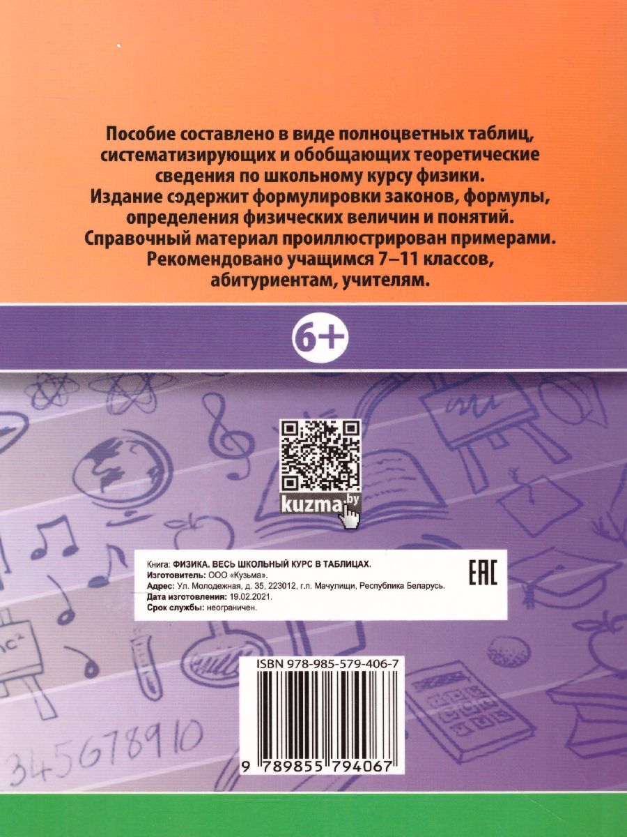 Обложка книги Физика. Весь школьный курс в таблицах, Автор Тульев В.В., издательство Кузьма                                             | купить в книжном магазине Рослит