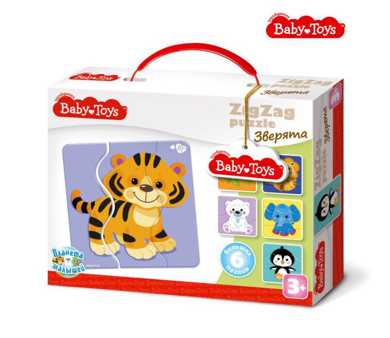 Обложка Пазлы макси ЗИГЗАГ "Зверята" 18 элементов BABY TOYS, издательство Десятое королевство | купить в книжном магазине Рослит