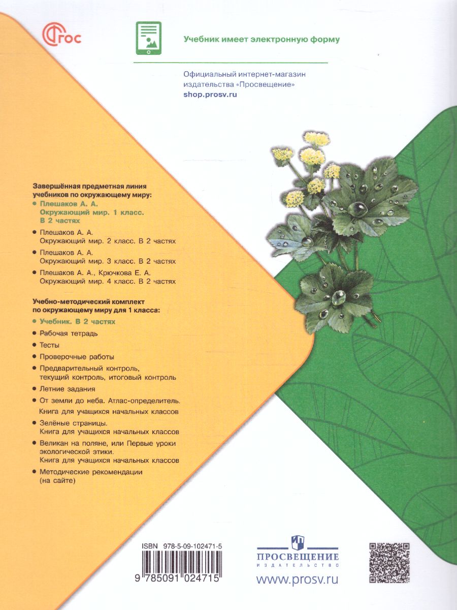 Обложка книги Окружающий мир 1 класс. Учебник в 2-х частях. Часть 2. УМК "Школа России" (ФП2022), Автор Плешаков А.А., издательство Просвещение | купить в книжном магазине Рослит
