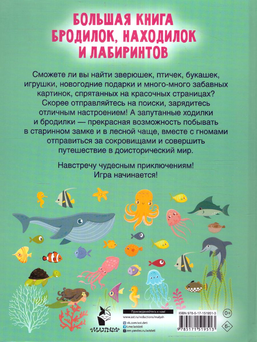 Обложка Большая книга бродилок, находилок и лабиринтов /Большая книга игр, издательство АСТ | купить в книжном магазине Рослит