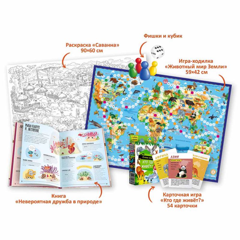 Обложка Подарок для самых умных. Животные мира. Книга+Раскраска+Игра+Карточная игра, издательство ГЕОДОМ | купить в книжном магазине Рослит