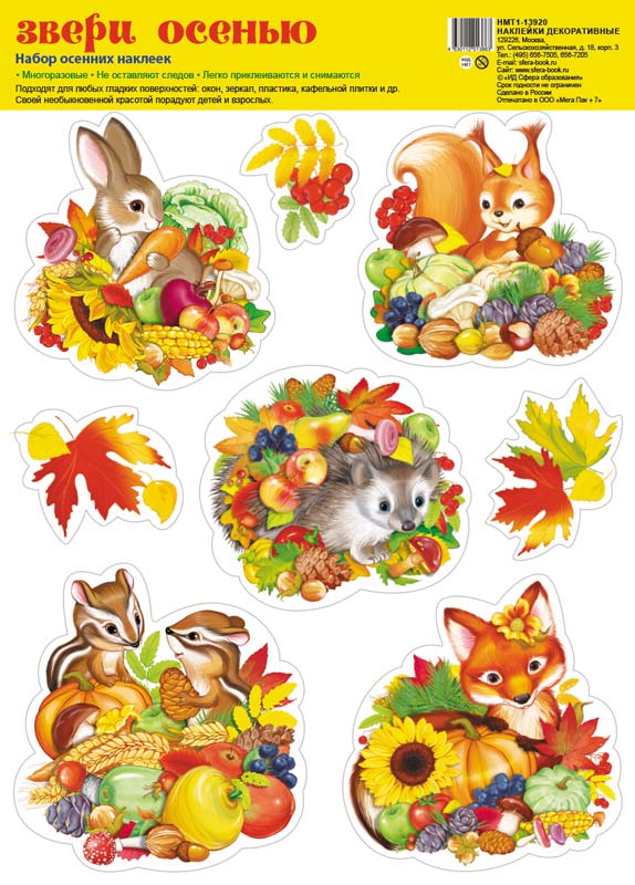 Обложка книги Набор осенних наклеек Звери осенью А4 НМТ1-13920 (Сфера), Автор НМТ1-13920, издательство Сфера | купить в книжном магазине Рослит