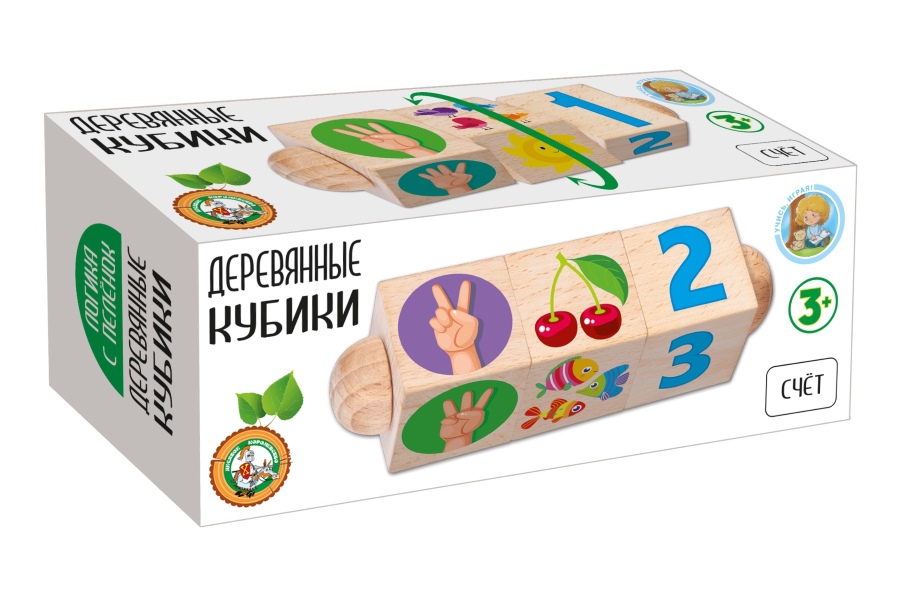 Обложка Кубики деревянные на оси "Счет" (3 кубика), издательство Десятое королевство | купить в книжном магазине Рослит