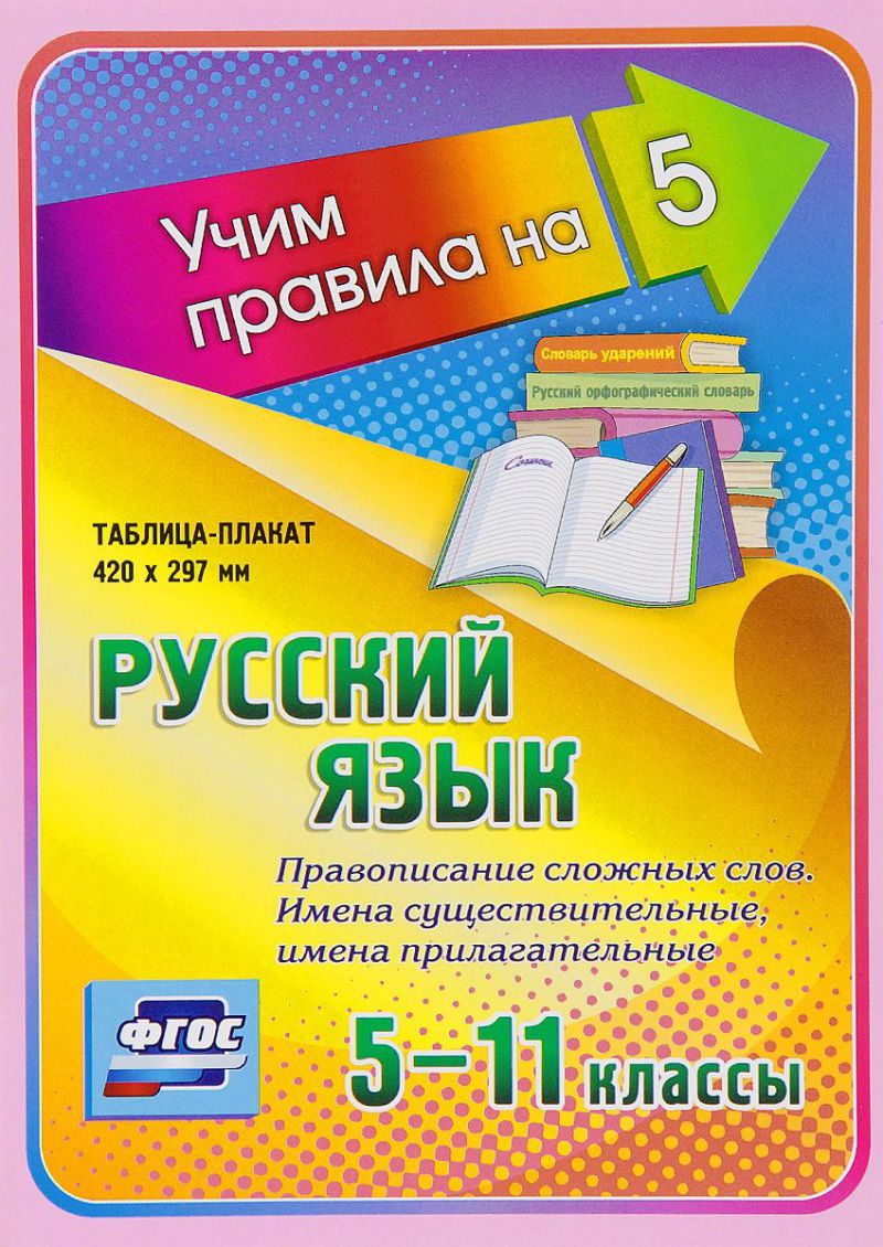 Обложка книги Русский язык 5-11 класс. Правописание сложных слов. Имена существительные, Имена прилагательные. Таблица-плакат, Автор НП-126, издательство Учитель | купить в книжном магазине Рослит