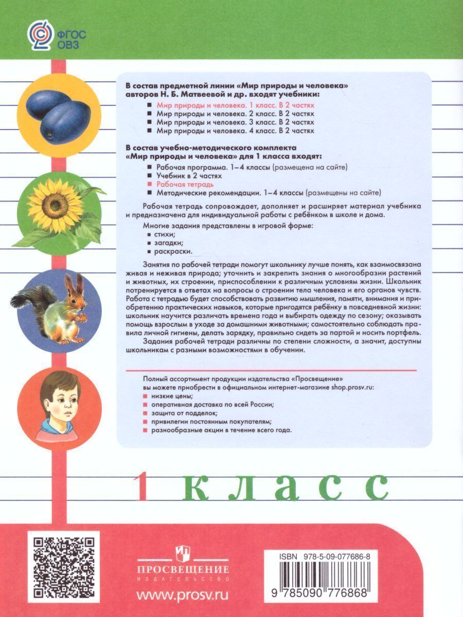 Обложка книги Мир природы и человека 1 класс. Рабочая тетрадь (для обучающихся с интеллектуальными нарушениями), Автор Матвеева Н.Б. Попова М.А., издательство Просвещение | купить в книжном магазине Рослит
