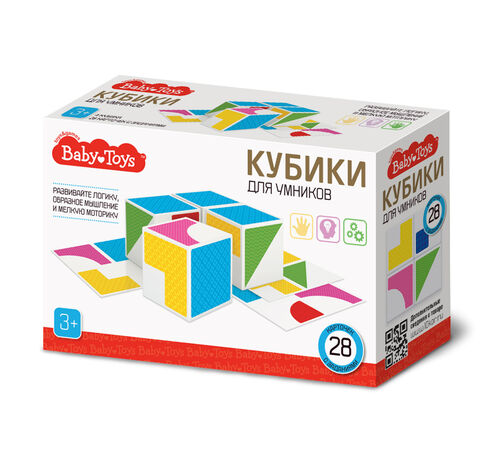 Обложка Кубики пластиковые "Кубики для умников" 4 шт с карточками Baby Toys, издательство Десятое королевство | купить в книжном магазине Рослит