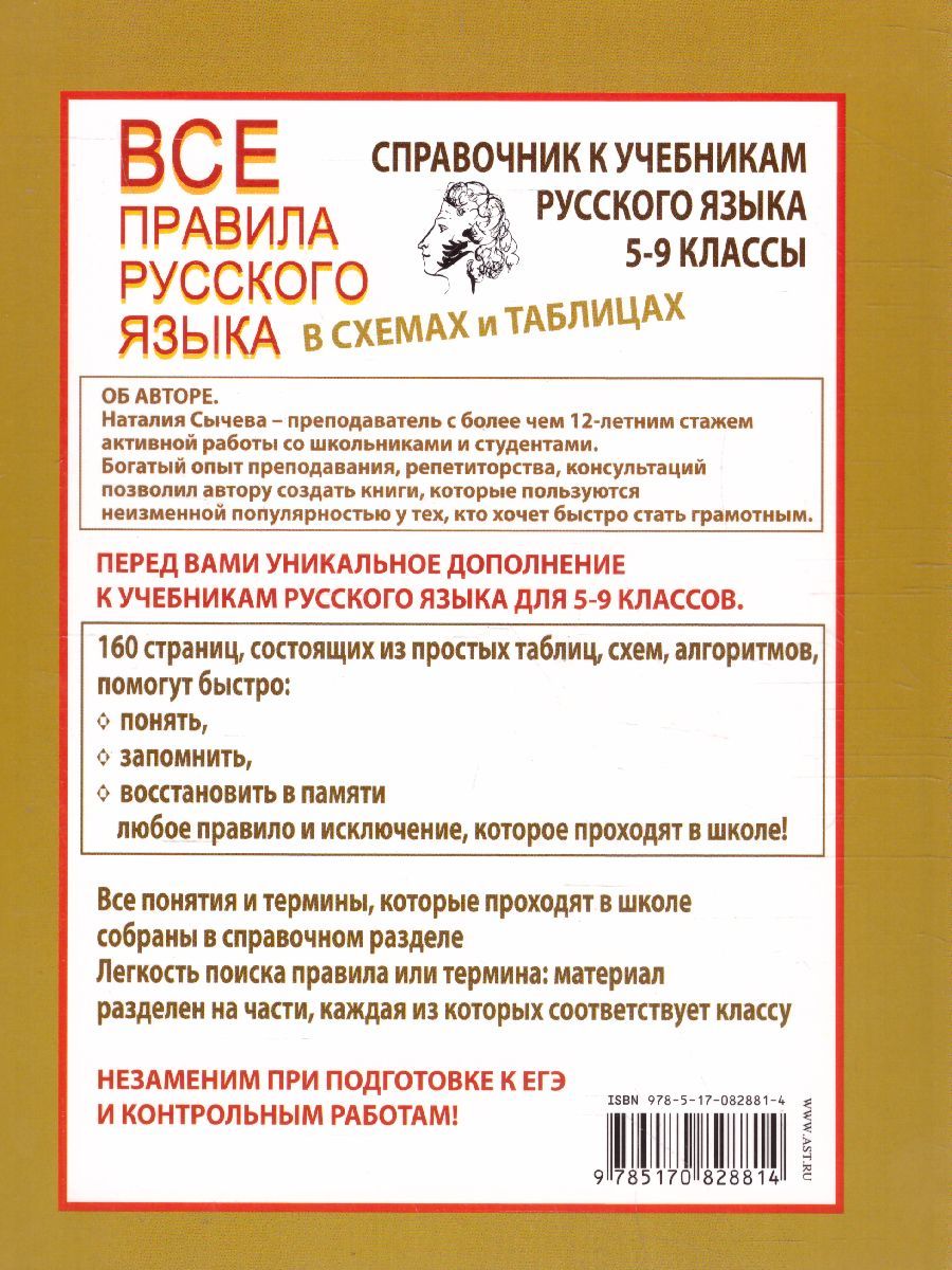 Обложка книги Все правила русского языка в схемах и таблицах 5-9 классы, Автор Сычева Н., издательство АСТ | купить в книжном магазине Рослит