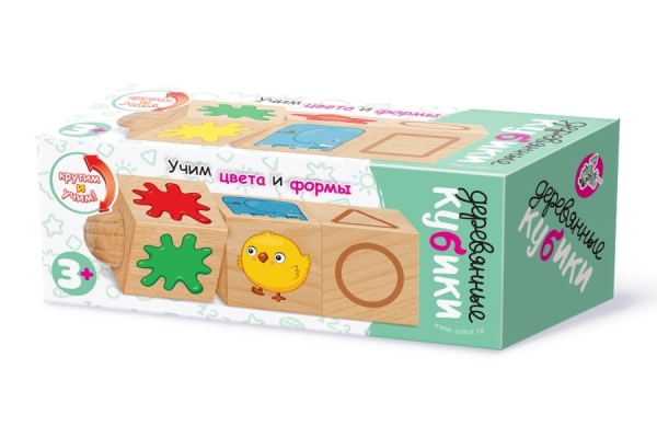 Обложка Кубики деревянные на оси "Учим цвета и формы" (3 кубика), издательство Десятое королевство | купить в книжном магазине Рослит