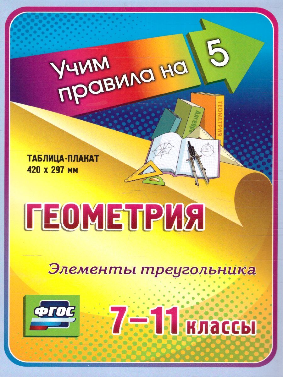 Обложка книги Геометрия 7-11 класс. Элементы треугольника. Таблица-плакат, Автор НП-88, издательство Учитель | купить в книжном магазине Рослит