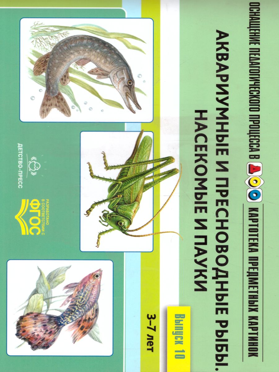 Обложка книги Картотека предметных картинок. Выпуск 10. Аквариумные и пресноводные рыбы. Насекомые и пауки, Автор Нищева Н.В., издательство ДЕТСТВО-ПРЕСС | купить в книжном магазине Рослит