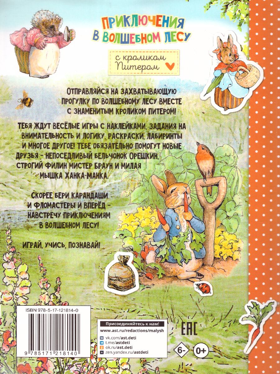 Обложка Приключения в волшебном лесу с кроликом Питером /УзнайНарисуйНаклей, издательство АСТ | купить в книжном магазине Рослит