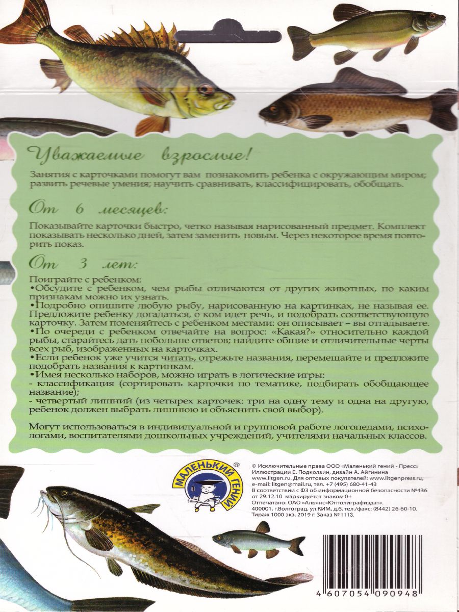 Обложка книги Дидактические карточки "Речные рыбы", Автор , издательство Маленький гений-Пресс | купить в книжном магазине Рослит
