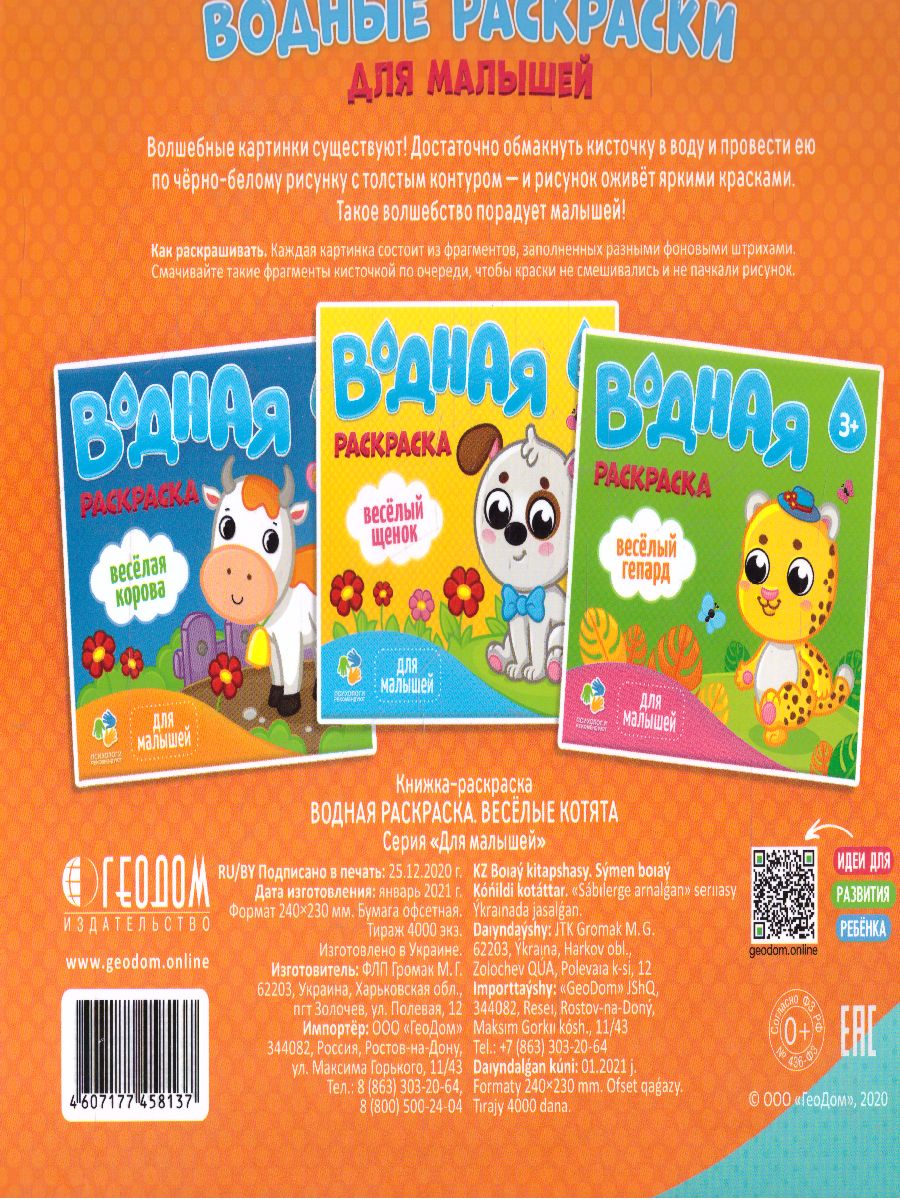 Обложка Раскраска водная. Серия Для малышей. Веселые котята, издательство ГЕОДОМ | купить в книжном магазине Рослит