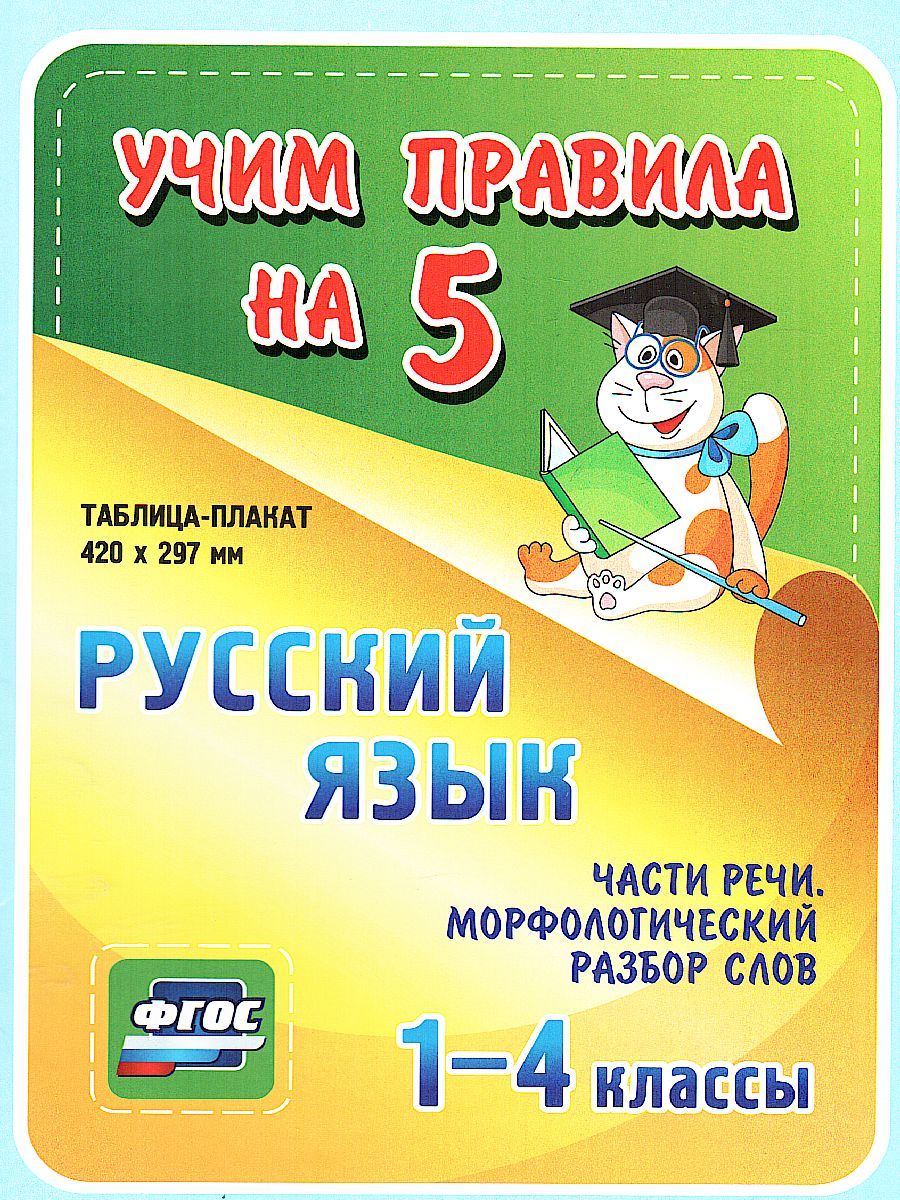Обложка книги Русский язык 1-4 класс. Части речи. Морфологический разбор слов. Таблица-плакат для начальной школы, Автор НП-66, издательство Учитель | купить в книжном магазине Рослит
