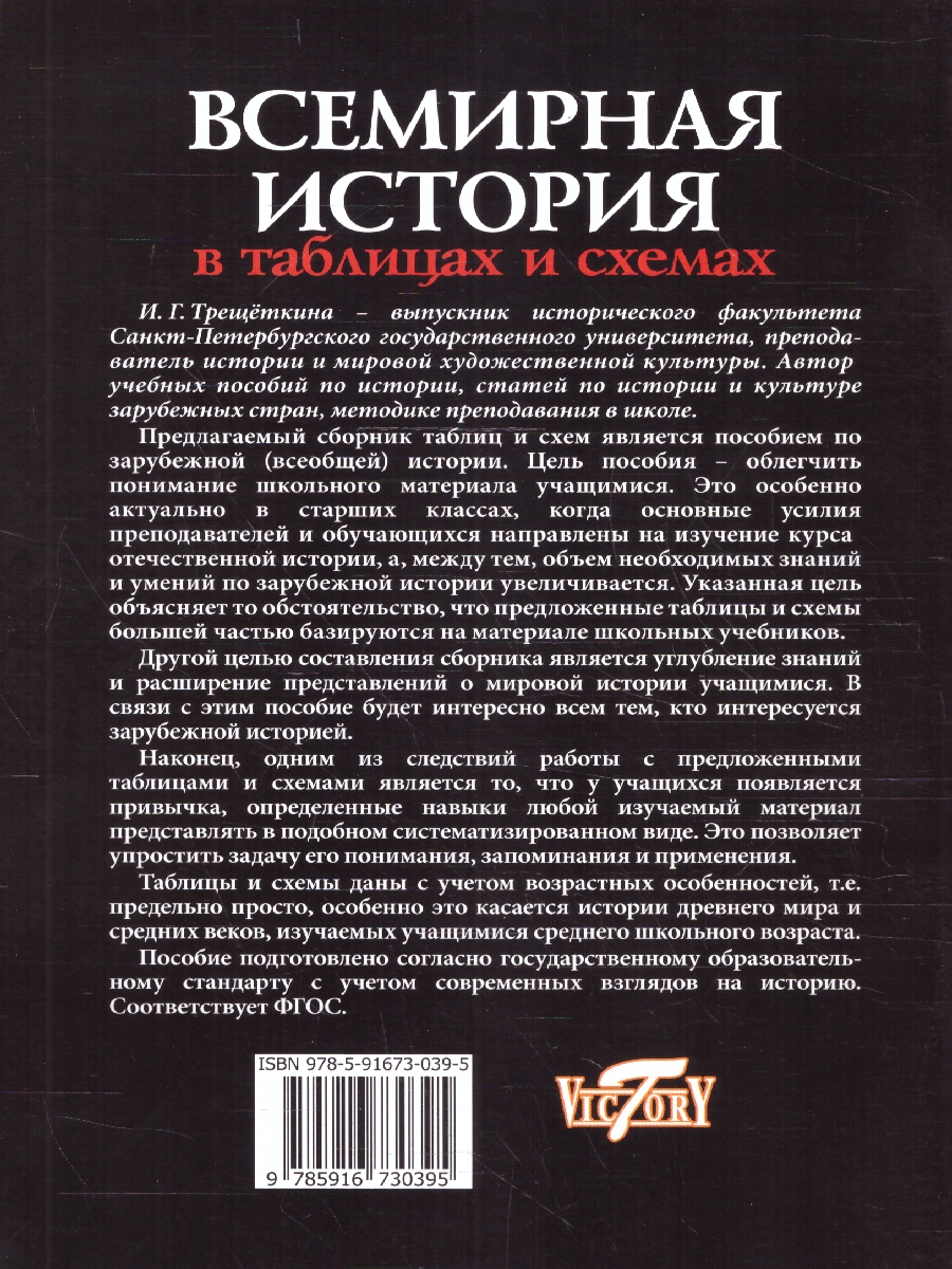Обложка книги Всемирная история в таблицах. Для школьников и абитуриентов, Автор Трещеткина И.Г., издательство ВИКТОРИЯ | купить в книжном магазине Рослит