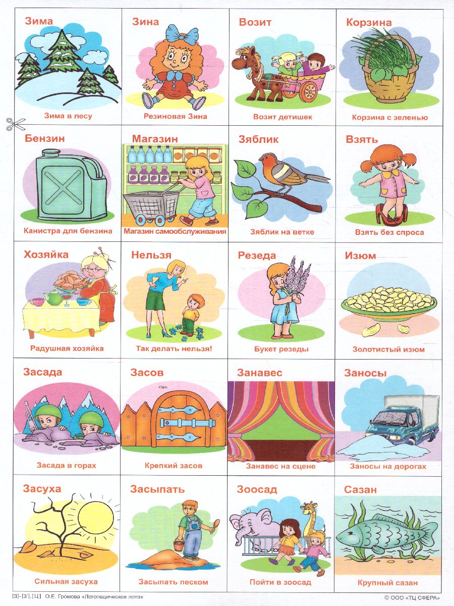 Обложка книги Логопедическое лото. Учим звуки З -З'- Ц. Игры для автоматизации произношения звуков и развития речи, Автор Громова О.Е., издательство Сфера | купить в книжном магазине Рослит