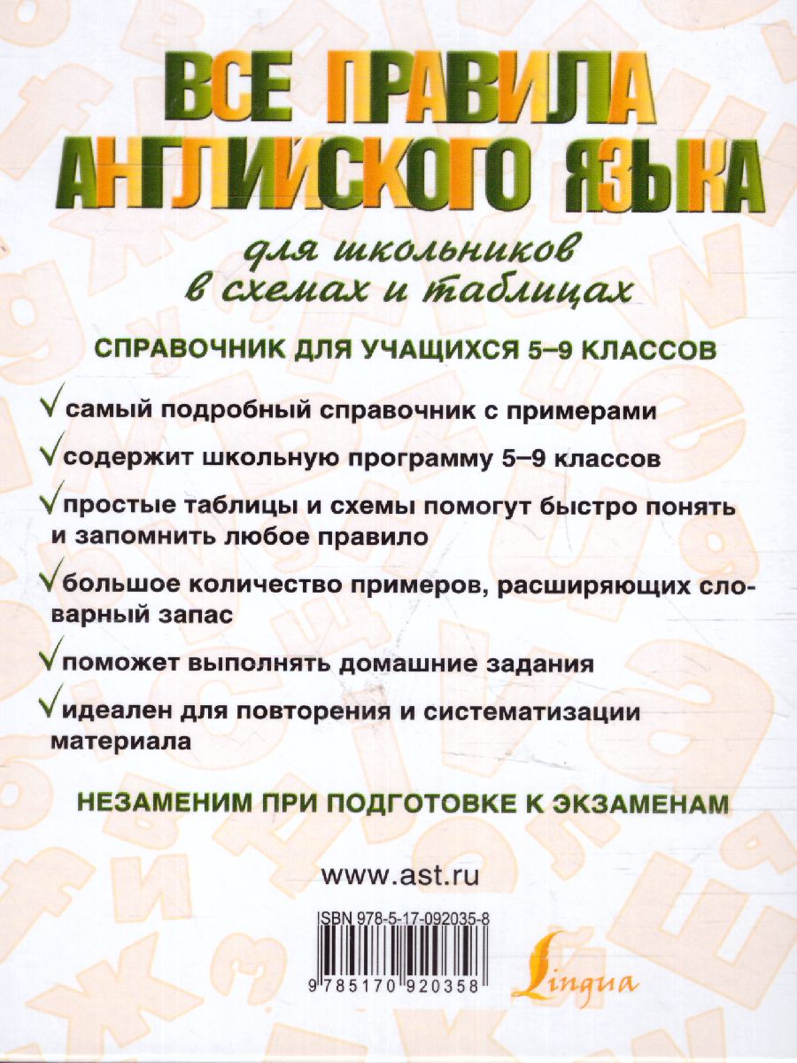 Обложка книги Все правила английского языка для школьников в схемах и таблицах, Автор Державина В.А., издательство АСТ | купить в книжном магазине Рослит