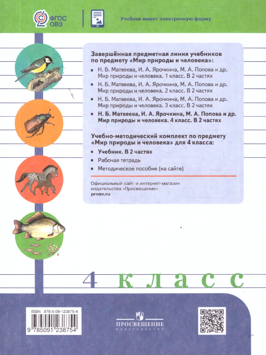 Обложка книги Мир природы и человека 4 класс. Учебник. В 2-х частях. Часть 1. ФГОС ОВЗ, Автор Матвеева Н. Б.; Ярочкина И. А.; Попова М. А., издательство Просвещение | купить в книжном магазине Рослит