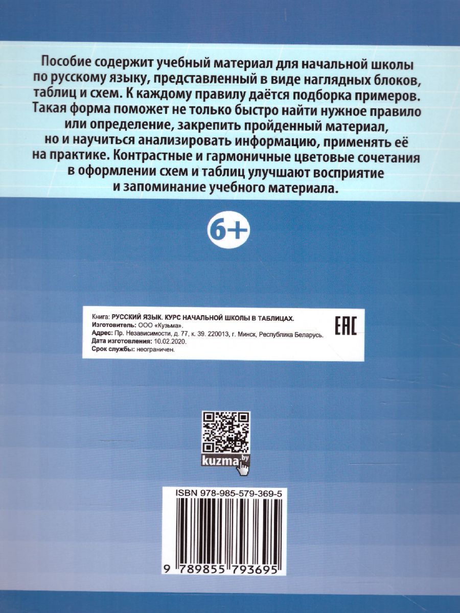Обложка книги Русский язык. Курс начальной школы в таблицах, Автор Петкевич Л.А., издательство Кузьма                                             | купить в книжном магазине Рослит