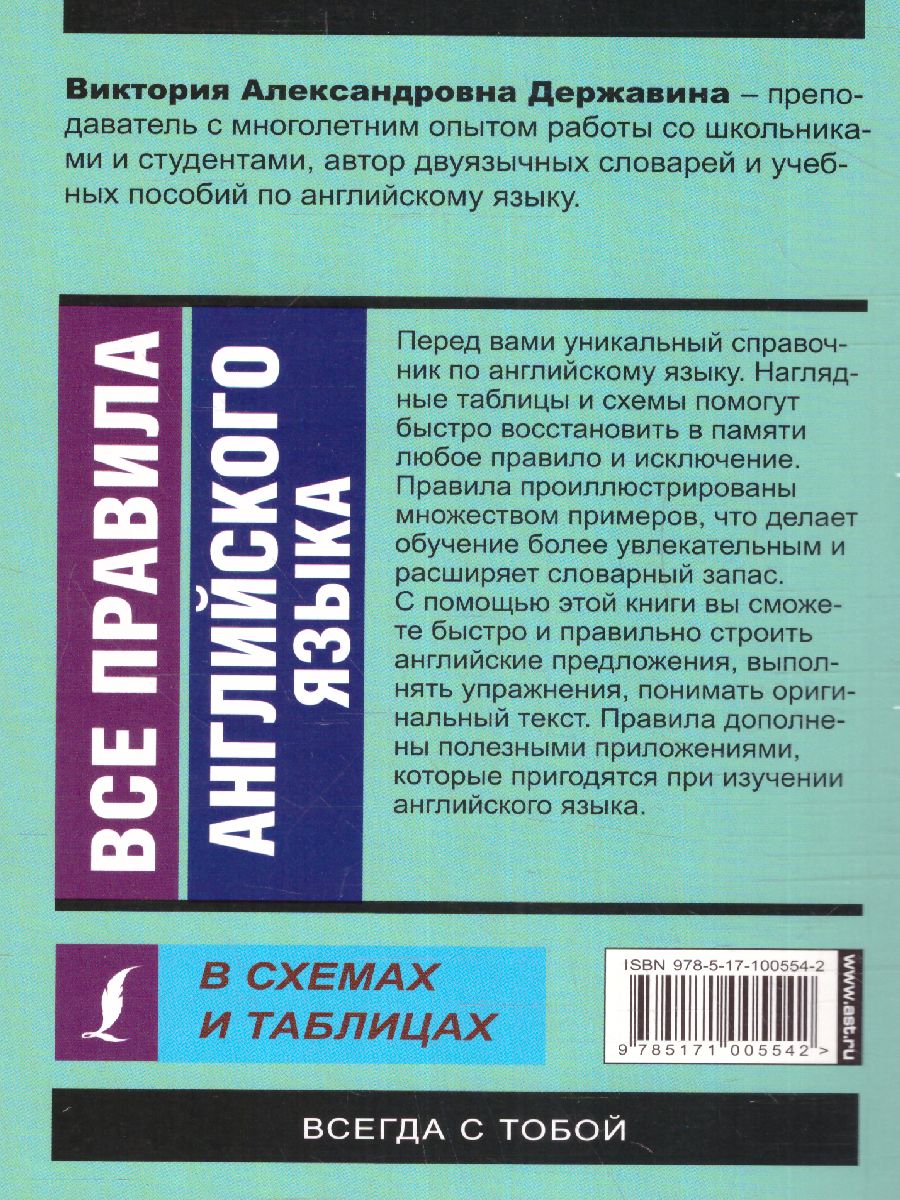 Обложка книги Все правила английского языка в схемах и таблицах, Автор Державина В.А., издательство АСТ | купить в книжном магазине Рослит