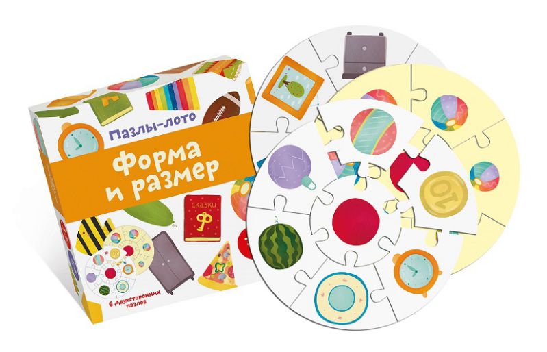 Обложка книги Игра Пазлы-лото "Форма и размер", Автор , издательство Маленький гений-Пресс | купить в книжном магазине Рослит
