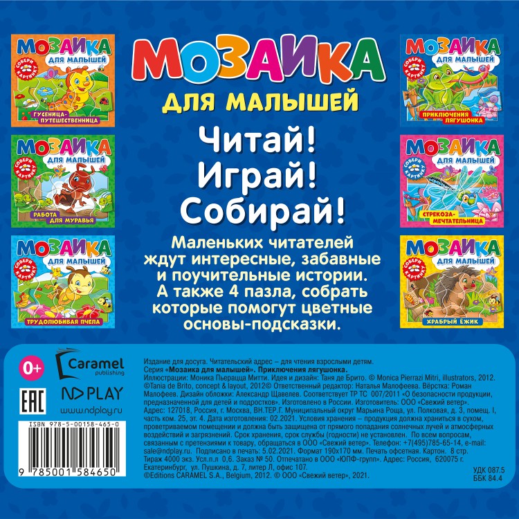 Обложка Мозаика для малышей. Приключения лягушонка, издательство НД Плэй                                            | купить в книжном магазине Рослит