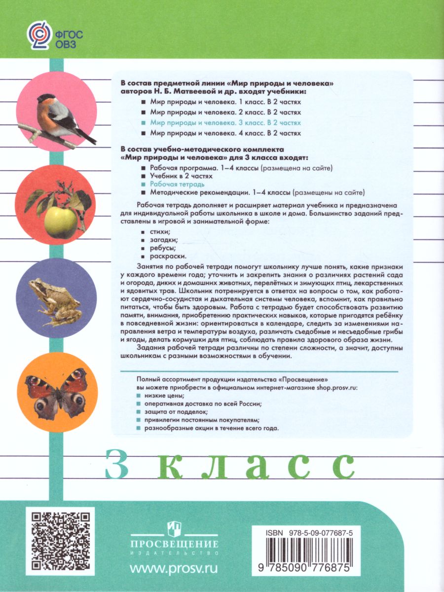 Обложка книги Мир природы и человека 3 класс. Рабочая тетрадь (для обучающихся с интеллектуальными нарушениями), Автор Матвеева Н.Б. Попова М.А., издательство Просвещение | купить в книжном магазине Рослит
