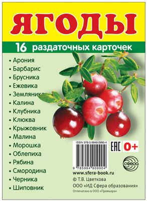 Обложка книги Демонстрационные картинки СУПЕР Ягоды 16 раздаточных картинок с текстом 63х87мм, Автор , издательство Сфера | купить в книжном магазине Рослит