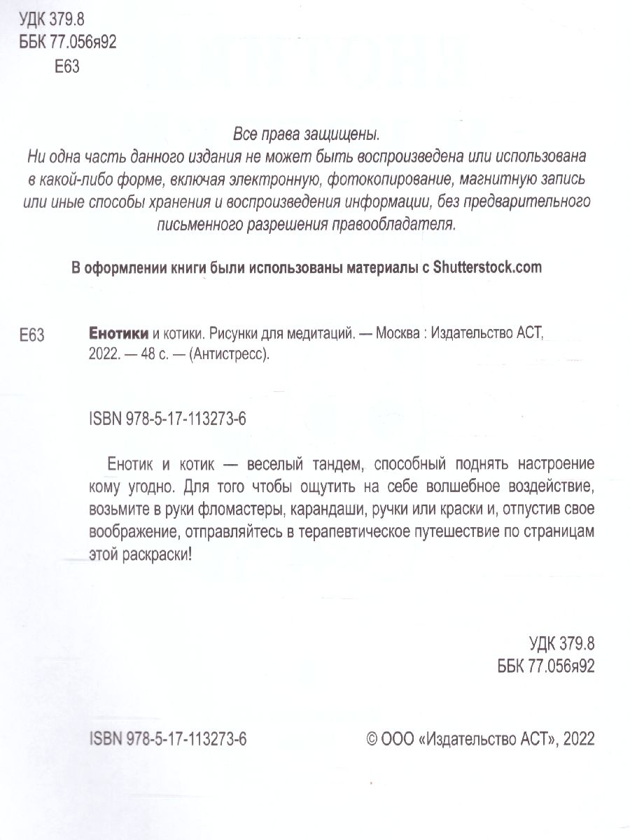 Обложка Енотики и котики. Рисунки для медитаций /Антистресс, издательство АСТ | купить в книжном магазине Рослит