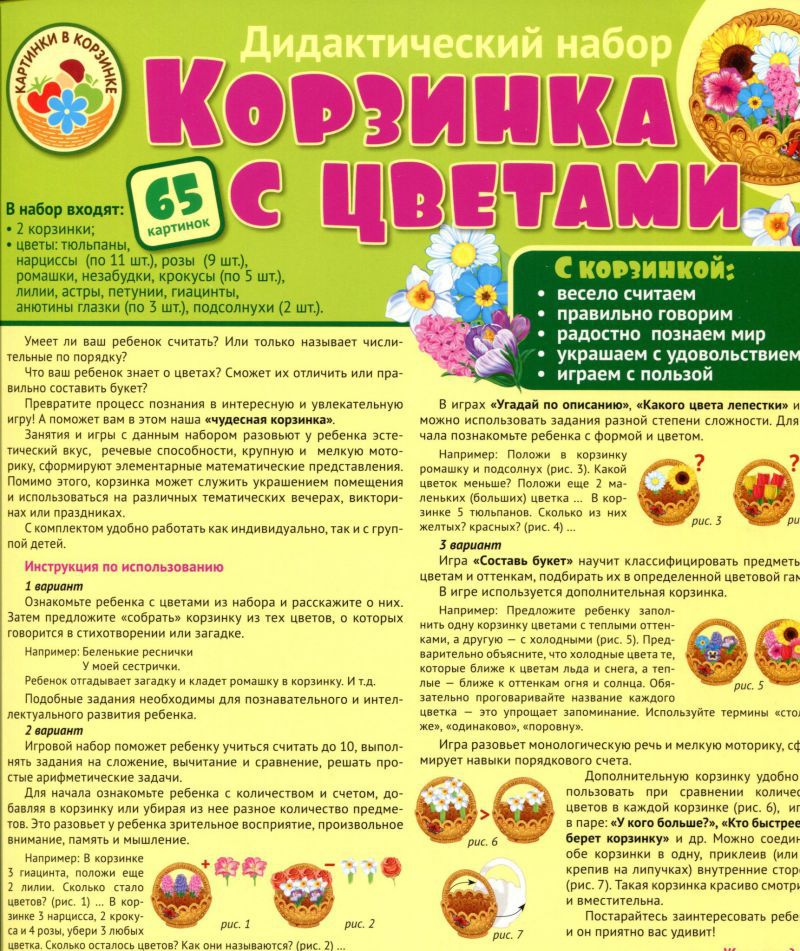 Обложка книги Оформительский и Дидактический набор Корзинка с цветами 65 картинок+методика Ламинированный., Автор , издательство Сфера | купить в книжном магазине Рослит