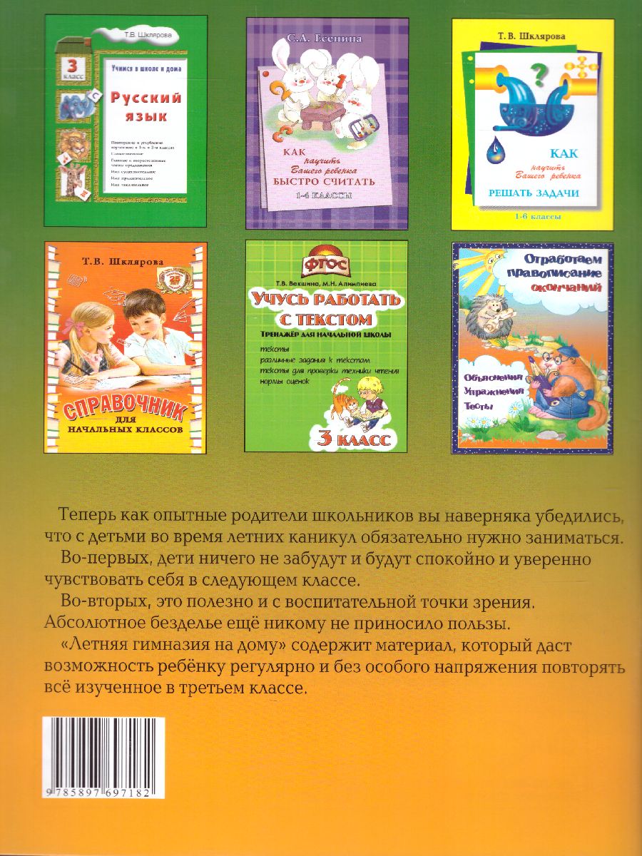 Обложка книги Летняя гимназия на дому для каникул между 3 и 4 классами. Русский язык. Чтение. Работа с текстом. Математика, Автор Шклярова Т.В., издательство ГРАМОТЕЙ | купить в книжном магазине Рослит