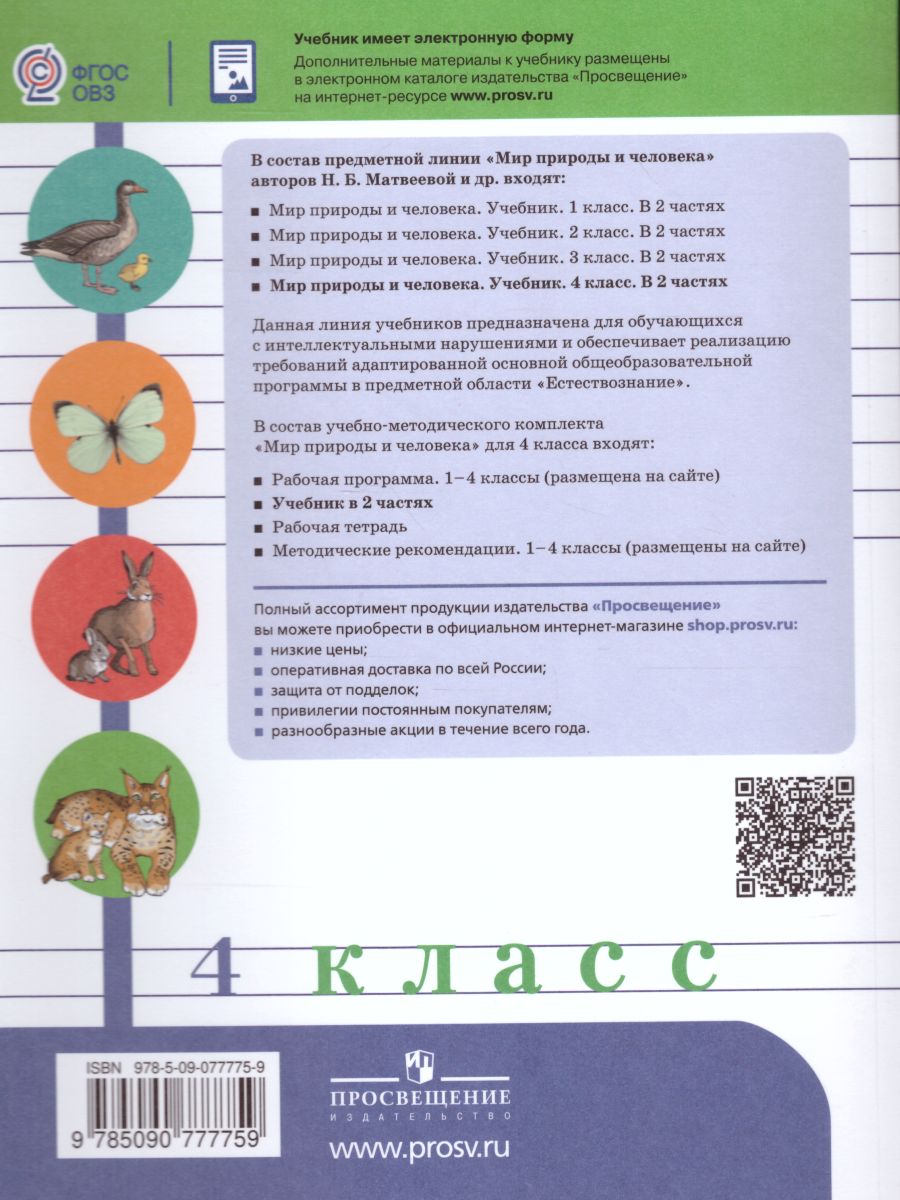 Обложка книги Мир природы и человека 4 класс. Учебник в 2-х частях. Часть 2 (для обучающихся с интеллектуальными нарушениями), Автор Матвеева Н.Б. Ярочкина И.А. Попова М.А., издательство Просвещение | купить в книжном магазине Рослит