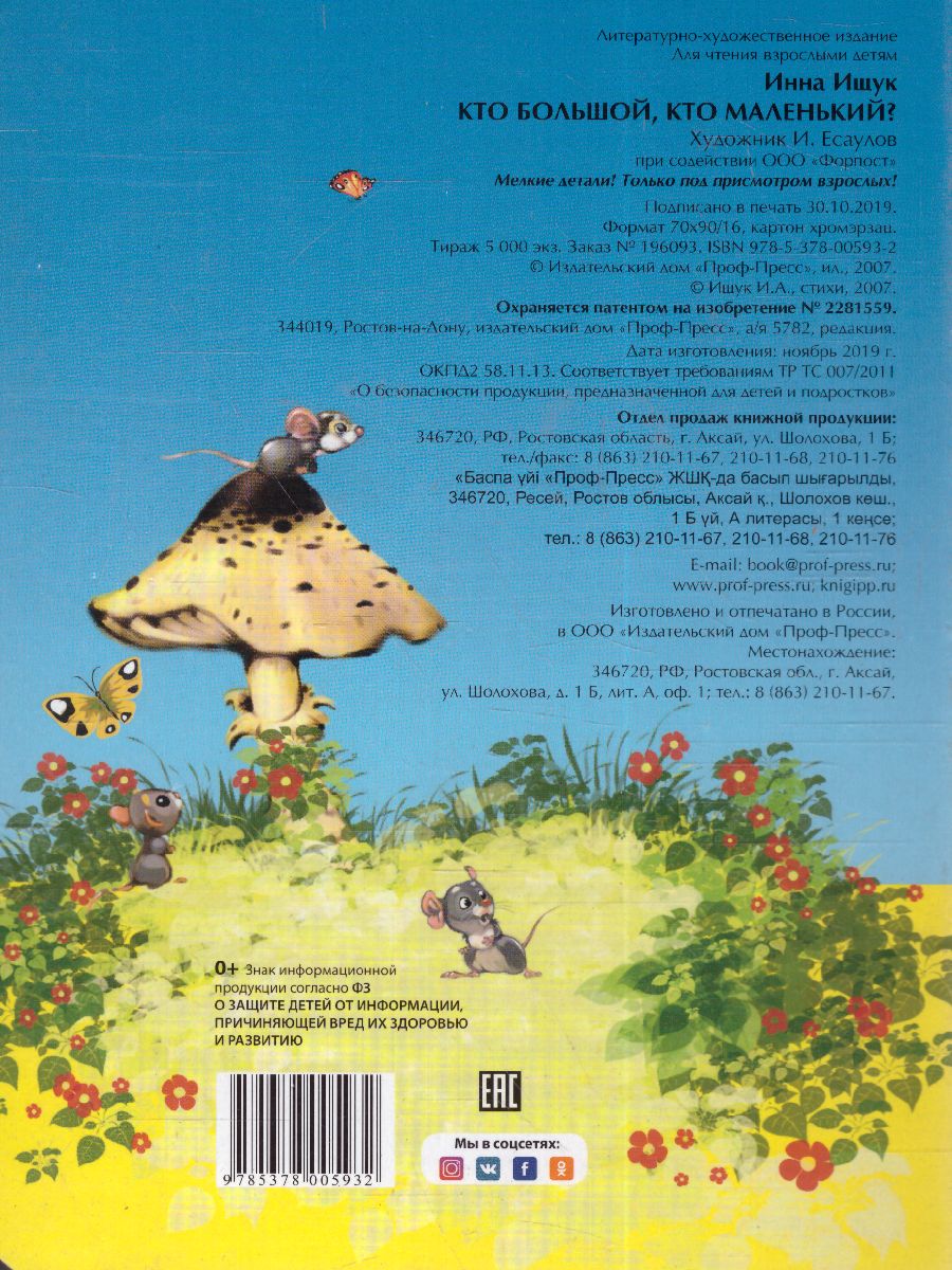 Обложка Кто большой, кто маленький?, издательство Проф-пресс | купить в книжном магазине Рослит