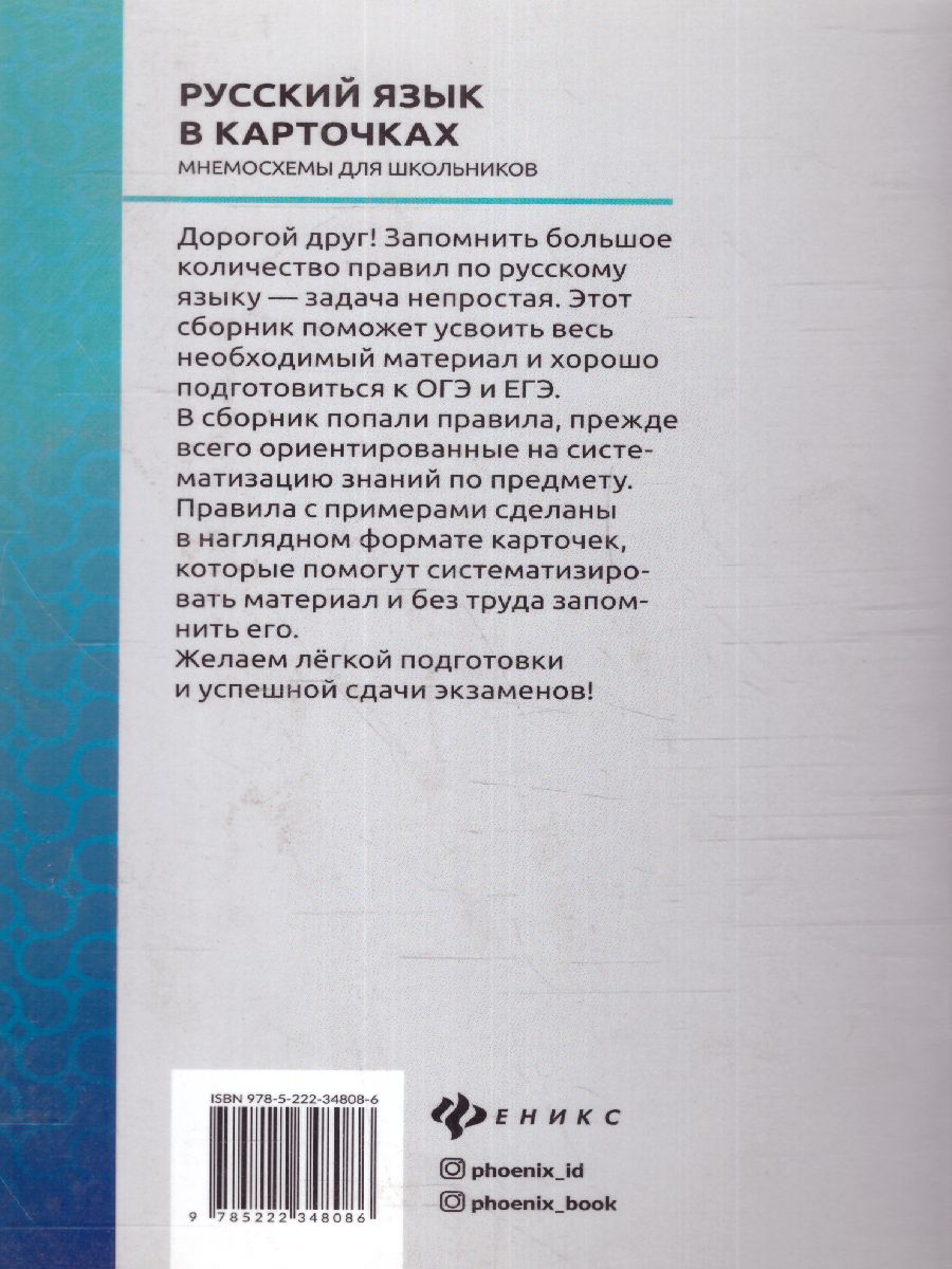 Обложка книги Русский язык в карточках. Мнемосхемы для школьников, Автор Гофман В.С., издательство Феникс ТД                                          | купить в книжном магазине Рослит
