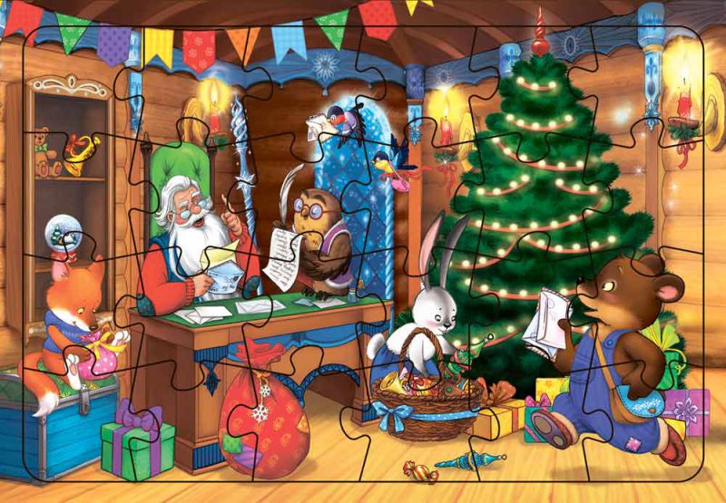 Обложка Пазл листовой на подложке. В гостях у Деда Мороза. 24 детали. 29,5х21 см, издательство ГЕОДОМ | купить в книжном магазине Рослит