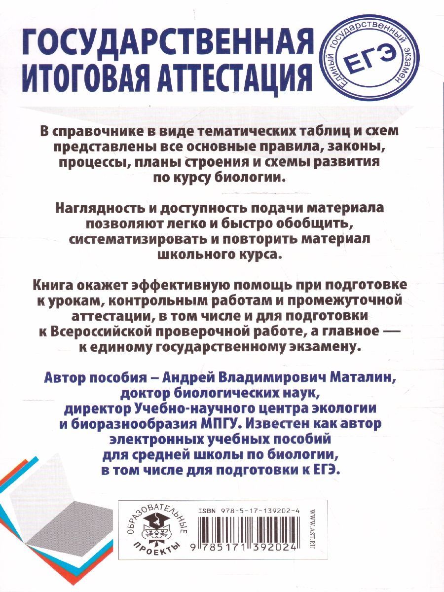 Обложка книги ЕГЭ. Биология. Весь школьный курс в таблицах и схемах для подготовки к ЕГЭ , Автор Маталин А.В., издательство АСТ | купить в книжном магазине Рослит