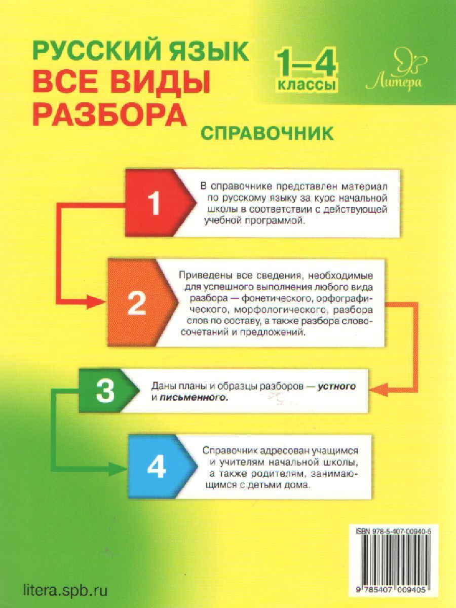 Обложка книги Начальная школа Русский язык 1-4 классы. Все виды разбора. Справочник, Автор Ушакова О.Д., издательство ЛИТЕРА | купить в книжном магазине Рослит