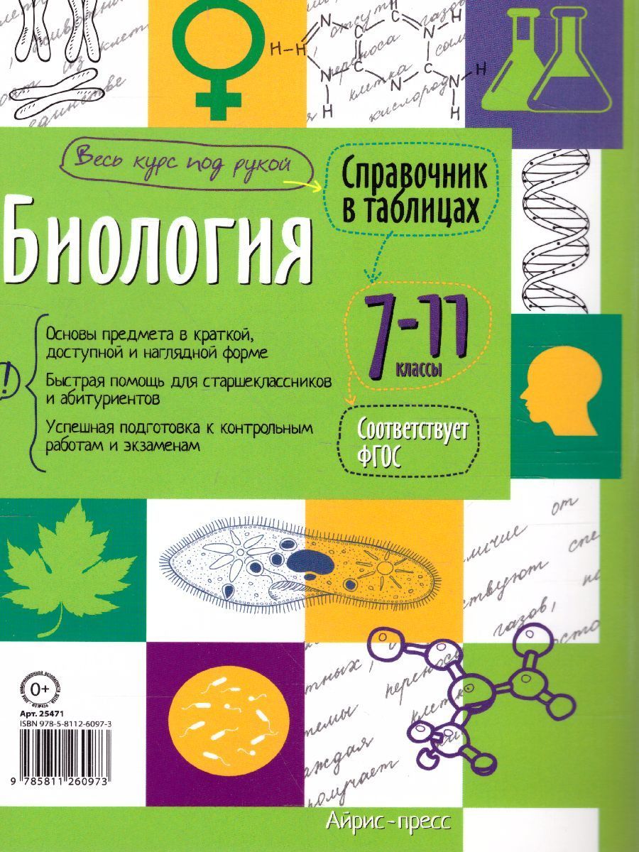 Обложка книги Биология 7-11 класс. Справочник в таблицах, Автор , издательство Айрис | купить в книжном магазине Рослит