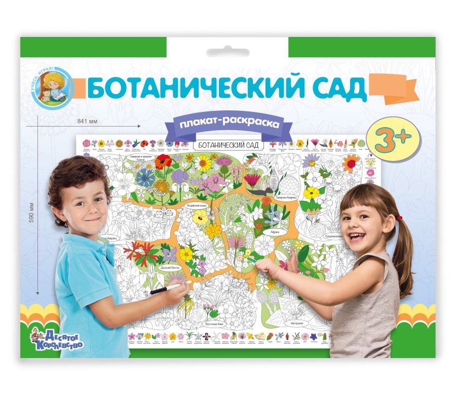 Обложка Плакат-раскраска "Ботанический сад" (формат А1), издательство Десятое королевство | купить в книжном магазине Рослит