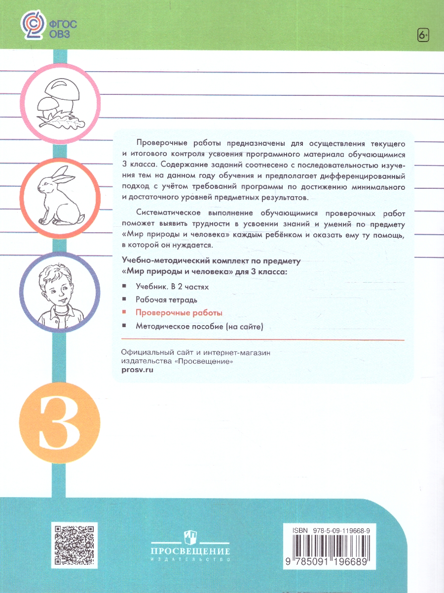 Обложка книги Мир природы и человека 3 класс. Проверочные работы. Для обучающихся с интеллектуальными нарушениями, Автор Лебедева А.В.; Карелина И.В., издательство Просвещение | купить в книжном магазине Рослит